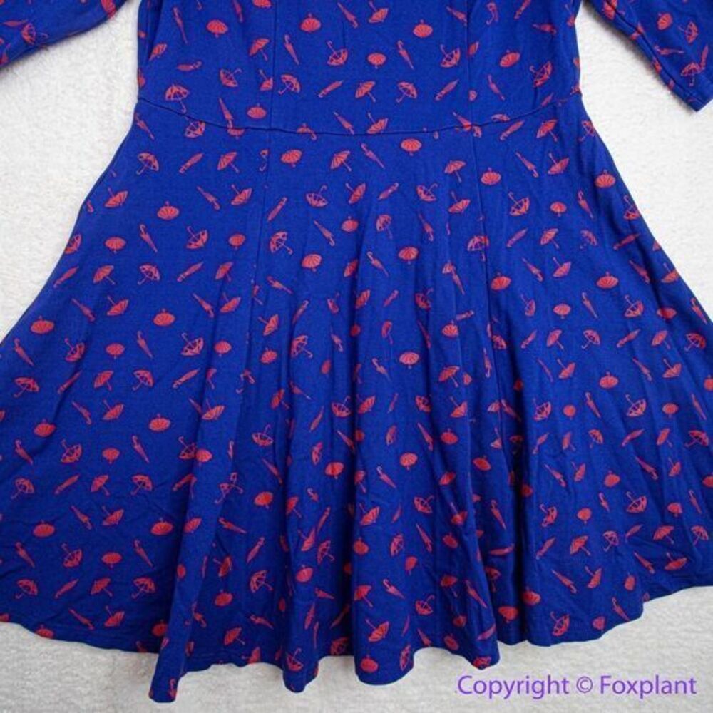 Unique Vintage GB Umbrella Print Navy Dress, plus‎ size 1X - Picture 5 of 16